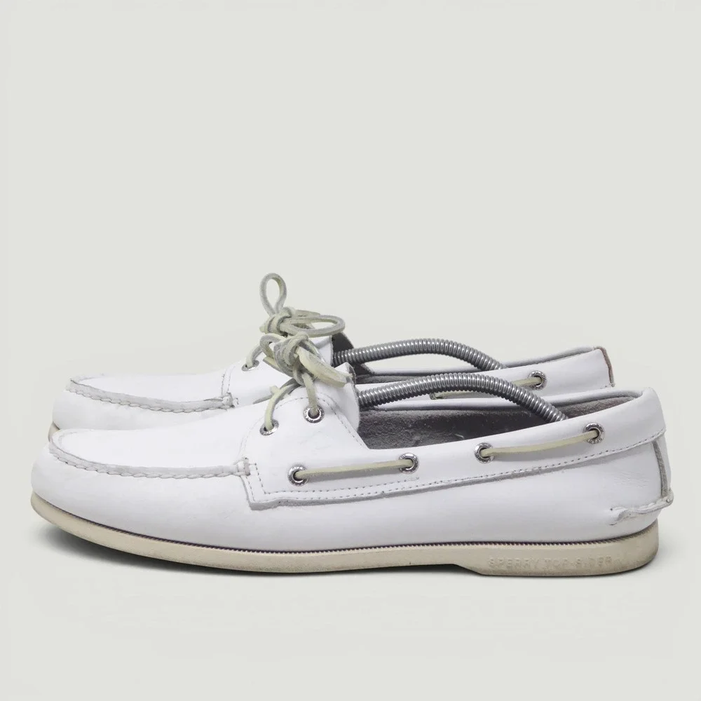 Sperry Mens Authentic Original Boat Shoes White Leather STS11986 Size 12